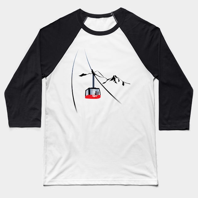 Jackson Hole cable car and skier Baseball T-Shirt by leewarddesign